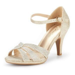 Dream Pairs Heels Women size 11 Gold Sparkly Fancy Ankle Strap Shoes